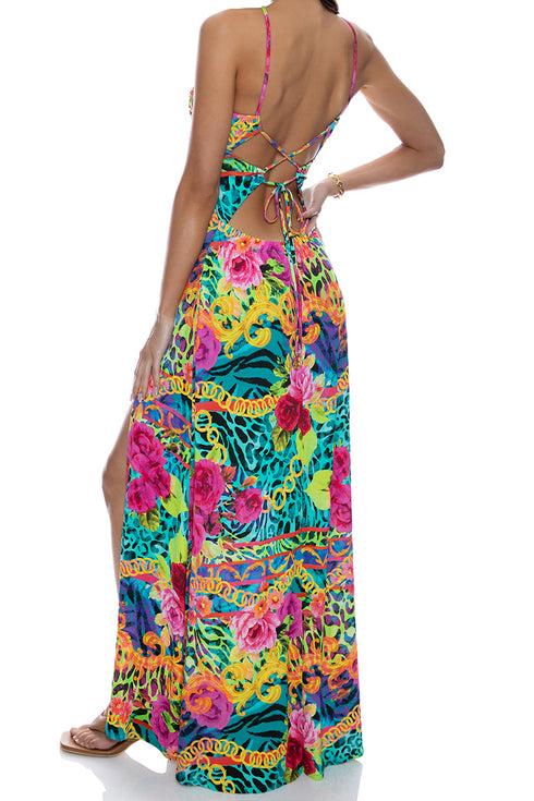 Luli Fama Wild Blooms Halter Ring Long Dress
